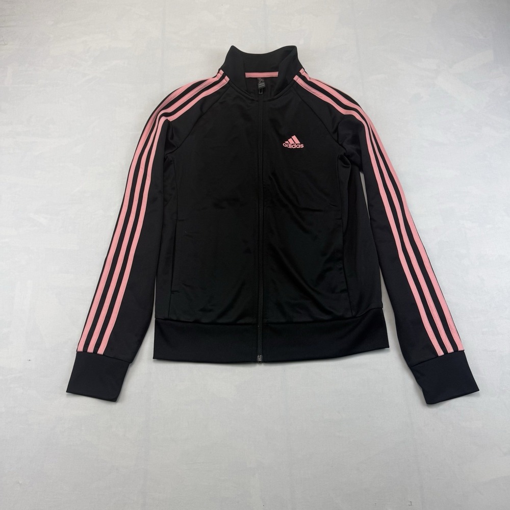 Adidas Women's XS Black Pink 3 Stripe Full Zip Track Jacket
